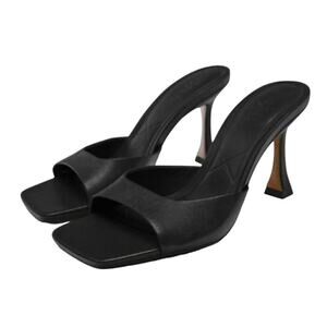 Zara Square Toe Mules Black Mid-Heel Low Leather Kitten 42 Slides Capsule 11